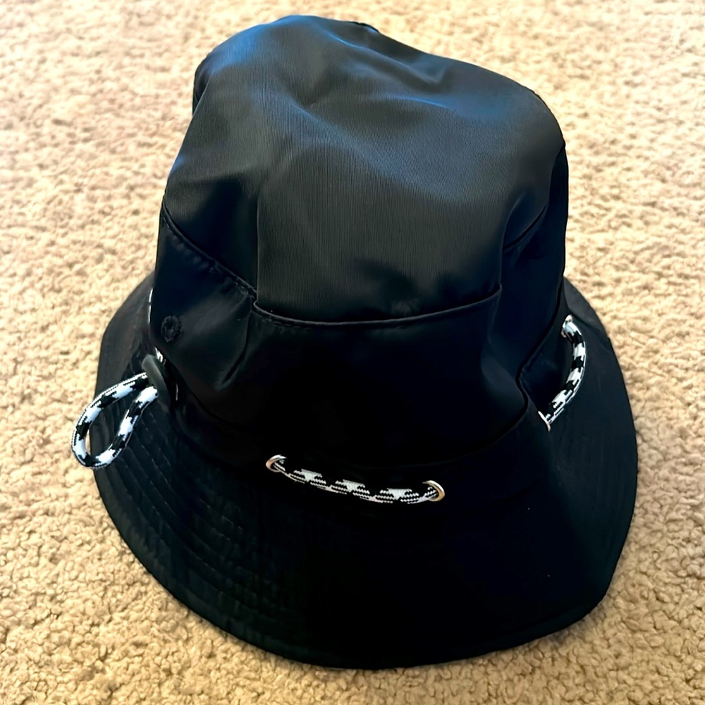Anthropologie Black Bucket Hat with Black & White Rope Detail